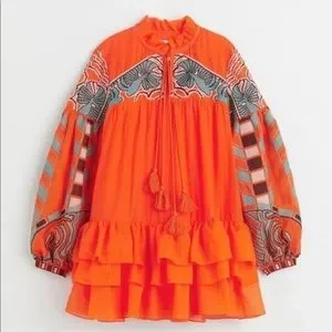 Iris Apfel X H&M Flounce Embroidered Tunic Dress Orange